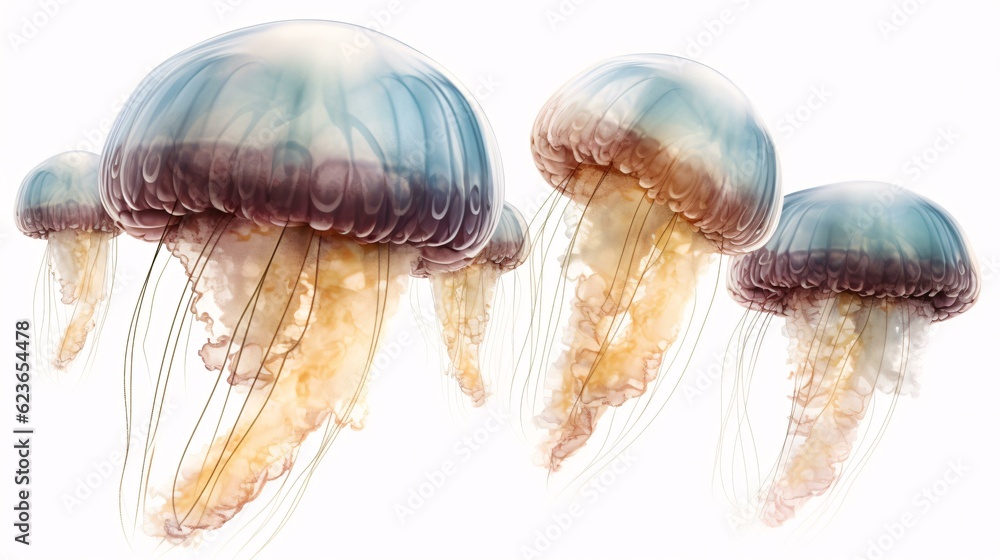 Obraz premium Illustration of jellyfish with plain white background