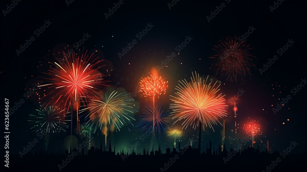 Illustration of fireworks in the night sky