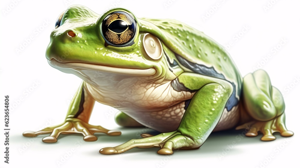 Obraz premium Realistic illustration of green frog on a white background