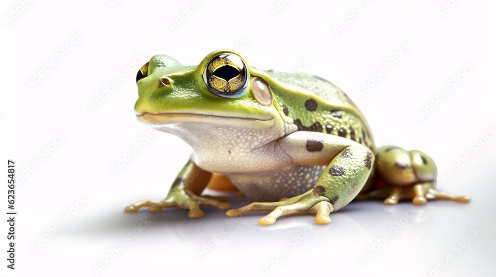 Obraz premium Realistic illustration of green frog on a white background