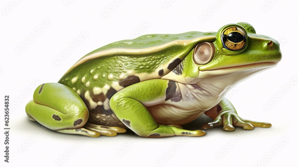 Obraz premium Realistic illustration of green frog on a white background