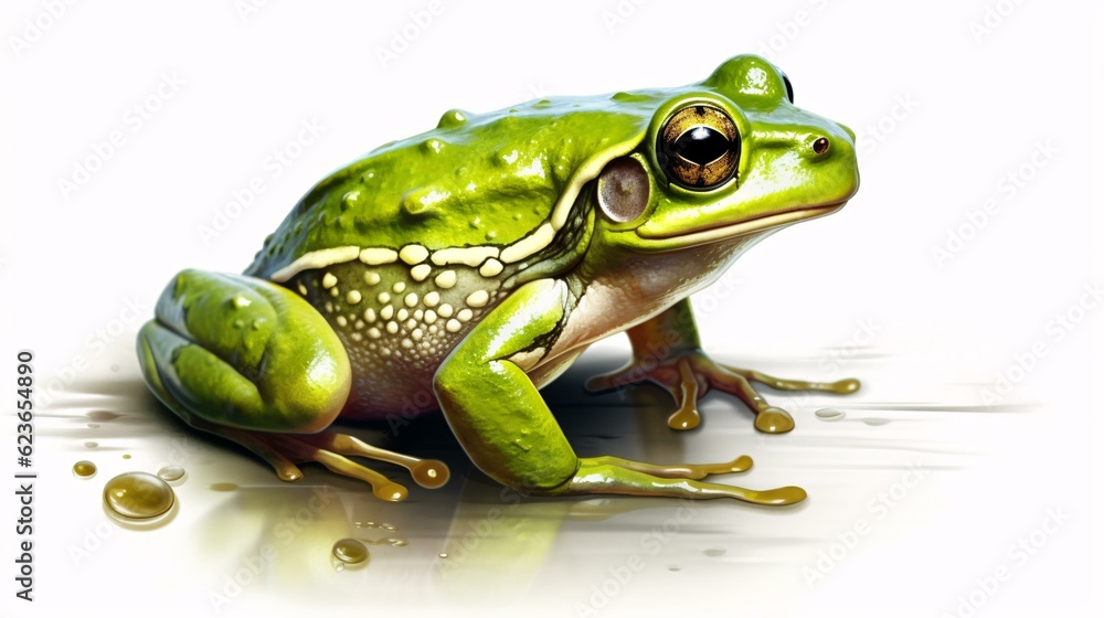 Obraz premium Realistic illustration of green frog on a white background