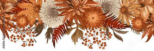 Autumn floral border digitally painted illustration
