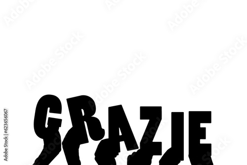 Digital png illustration of hands with grazie text on transparent background