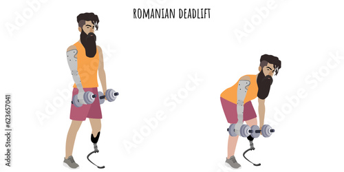 Man with a prosthetic leg and hand doing deadlift