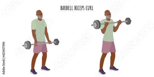 Senior man doing barbell biceps curl exercise