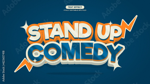 Stand Up Comedy Editable Text Effect. With Orange and Cream Color Text with Blue Background Color