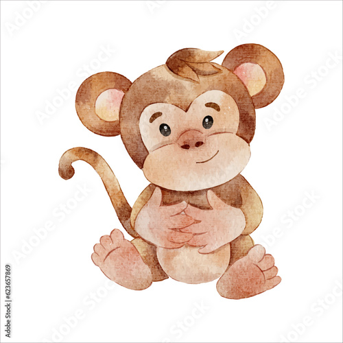 cute baby monkey watercolor illustration clipart