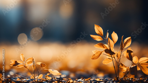 idyllic fall leaf meadow background in sunshine  close-up of an autumn nature scene in a garden with copy space Generative AI