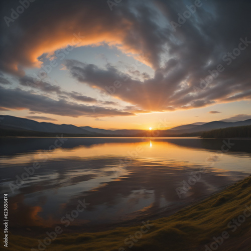 Sunset over the lake. Amazing panorama landscape © Beste stock