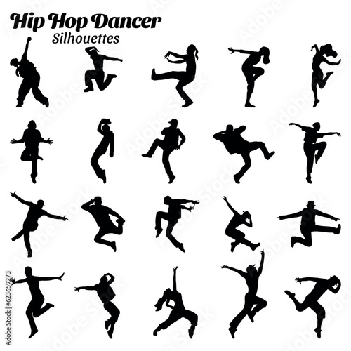 Hip hop dancer silhouette vector illustration set