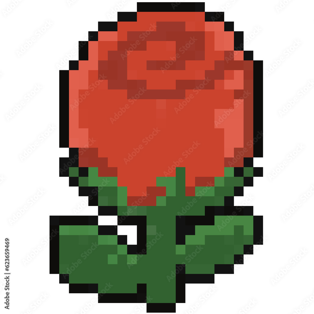 Red Rose pixel art with black outline Red Rose pixel art with black outline