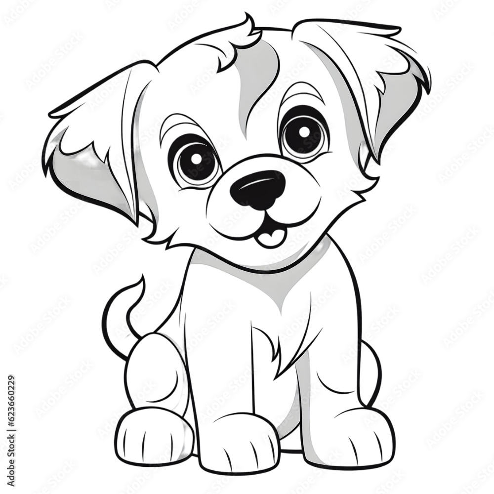 Fototapeta premium Coloring page outline of cartoon smiling cute little dog transparent background