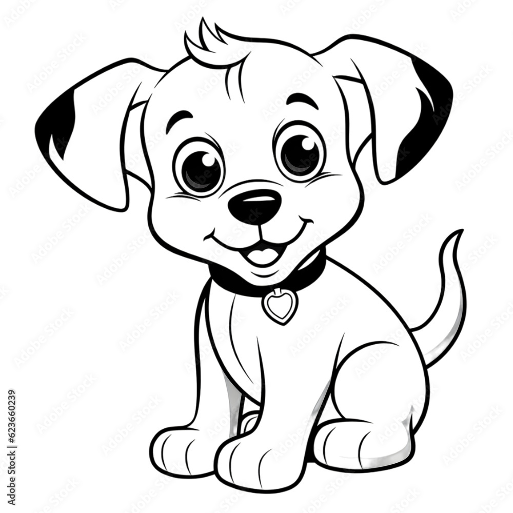 Fototapeta premium Coloring page outline of cartoon smiling cute little dog transparent background
