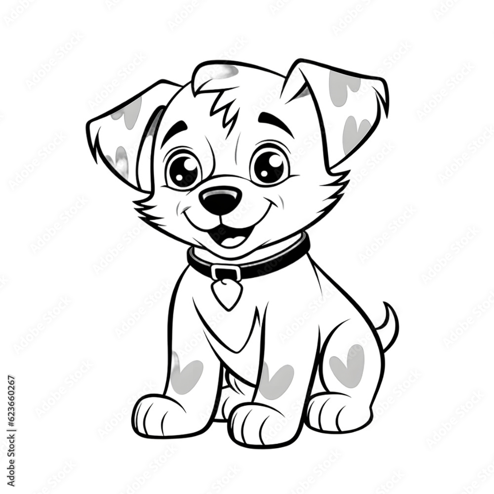 Fototapeta premium Coloring page outline of cartoon smiling cute little dog transparent background
