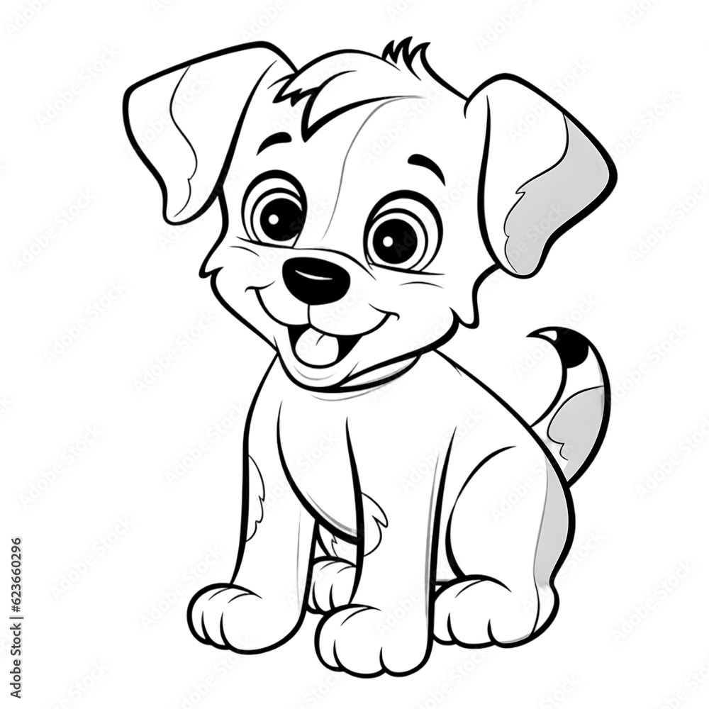 Fototapeta premium Coloring page outline of cartoon smiling cute little dog transparent background