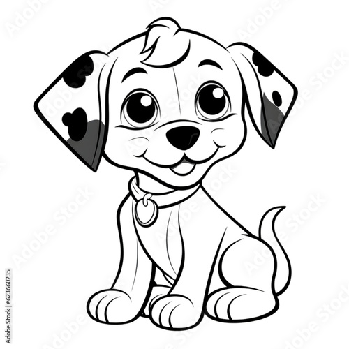 Coloring page outline of cartoon smiling cute little dog transparent background