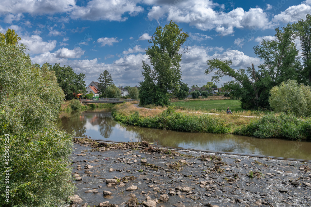 Renatured river landscape at the Nidda in Frankfurt, Germany