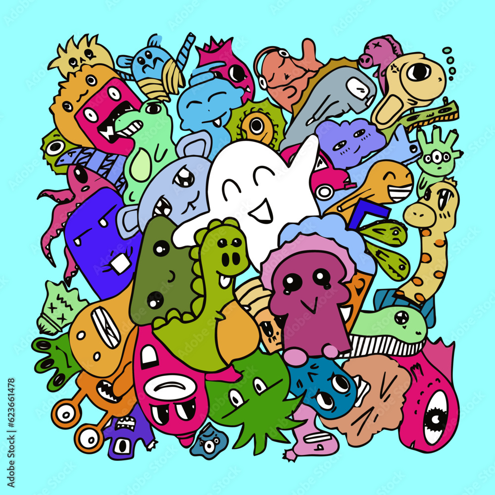 Naklejka premium Doodle art vector. Colorful cute vector character for design, greeting card, and illustration on a t-shirt.