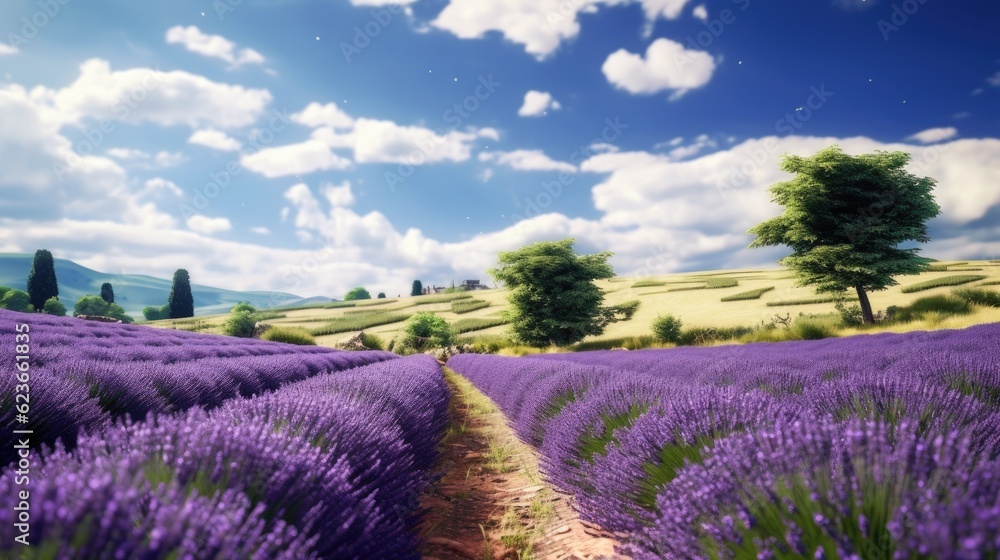 Lavender fields, France, at sunrise. Generate Ai Lavender fields, France, at sunrise. Generate Ai