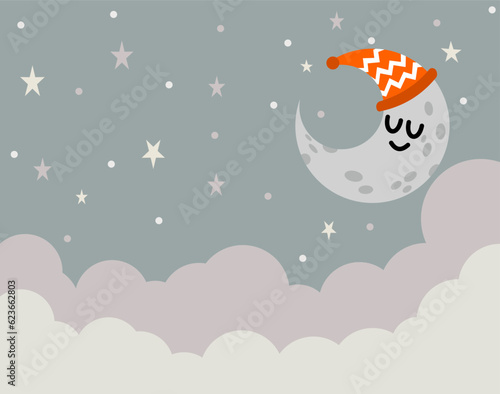 A cute nighttime theme background for children, suitable for fabric motifs, blankets, pillows, and others