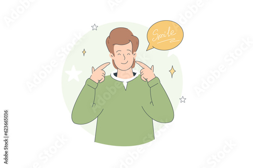 Young smiling character. Hand drawn style vector design illustrations