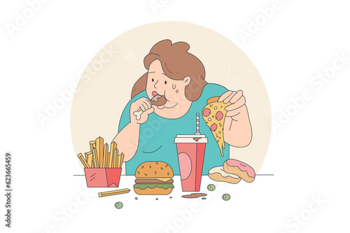  hungry and eat a junk food on the table, this image can use for pizza