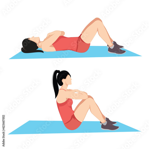 Women doing exercise step with reverse crunch by healthy woman, abdominal workout.