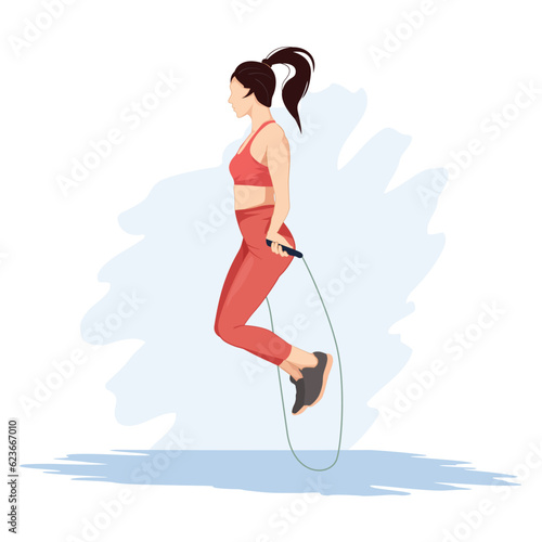 Side view  of women jumps on a skipping rope