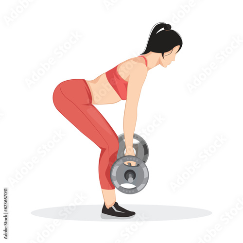 Side view of bend athletic woman doing deadlift exercise