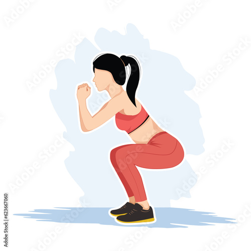 Women doing workout with squat posture. Woman get perfect butt and legs with exercise.