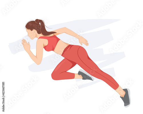 Girl in a sports outfit doing running exercise, fitness healthy lifestyle