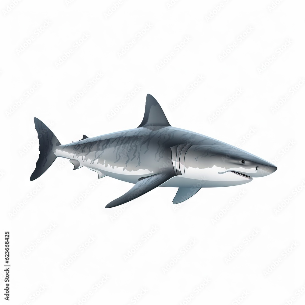 a drawing of a great white shark on a white background with a clipping path to the bottom of the image to the bottom of the image. generative ai a drawing of a great white shark on a white background with a clipping path to the bottom of the image to the bottom of the image. generative ai
