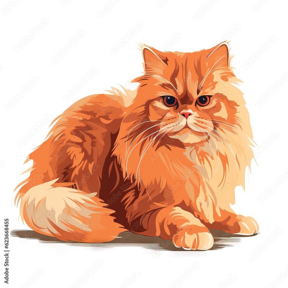 an orange cat sitting on the ground looking at the camera with a sad look on its face and whiskers on its fur, with a white background. generative ai an orange cat sitting on the ground looking at the camera with a sad look on its face and whiskers on its fur, with a white background. generative ai