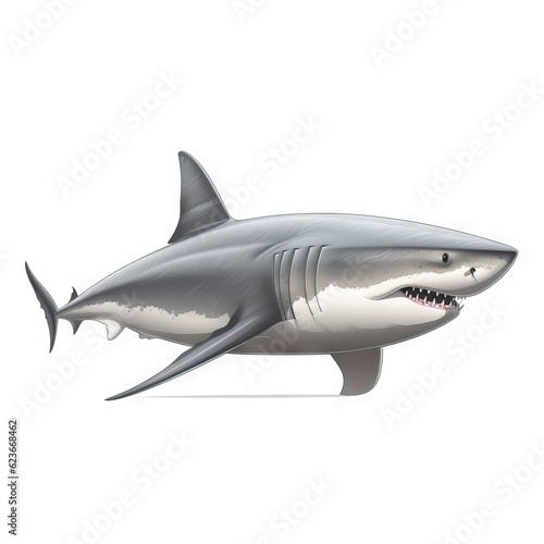  a drawing of a great white shark on a white background with a clipping path to the bottom of the shark s head and the shark s mouth.  generative ai