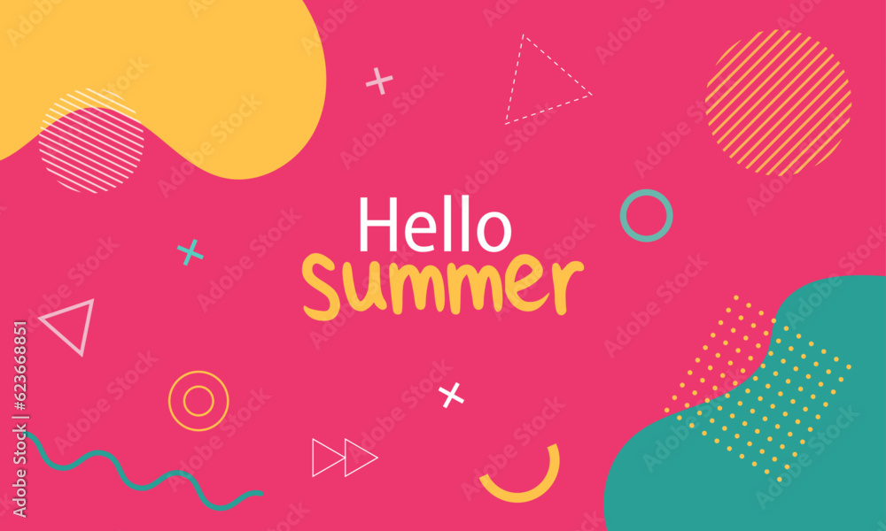 Pink abstract background with geometric shapes. Colorful vector illustration Hello summer