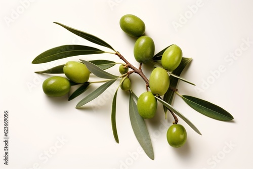 Fresh olive twig with several green olives