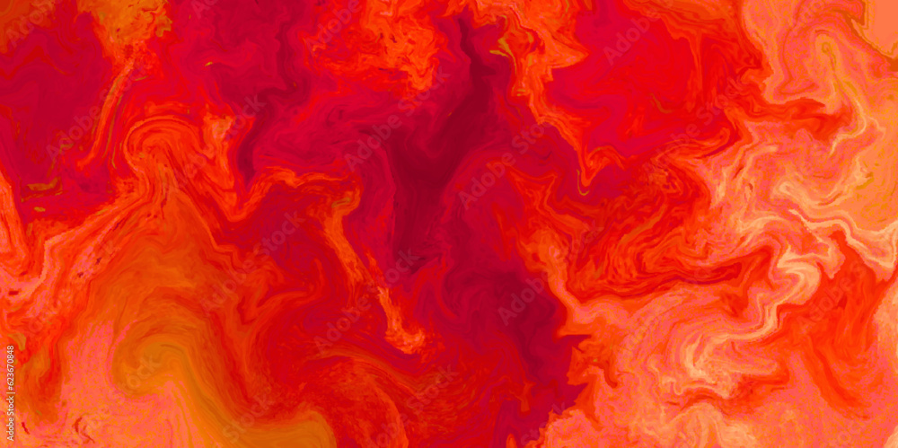 Background with red and yellow a mixture of acrylic paints. Liquid marble texture. Fluid art. Abstract marble background. Orange paint fluid wawes. Vector illustration.	
