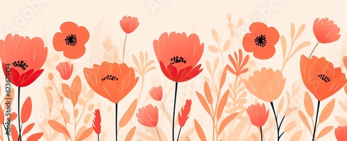 red flowers and foliage colorful pattern spring summer background