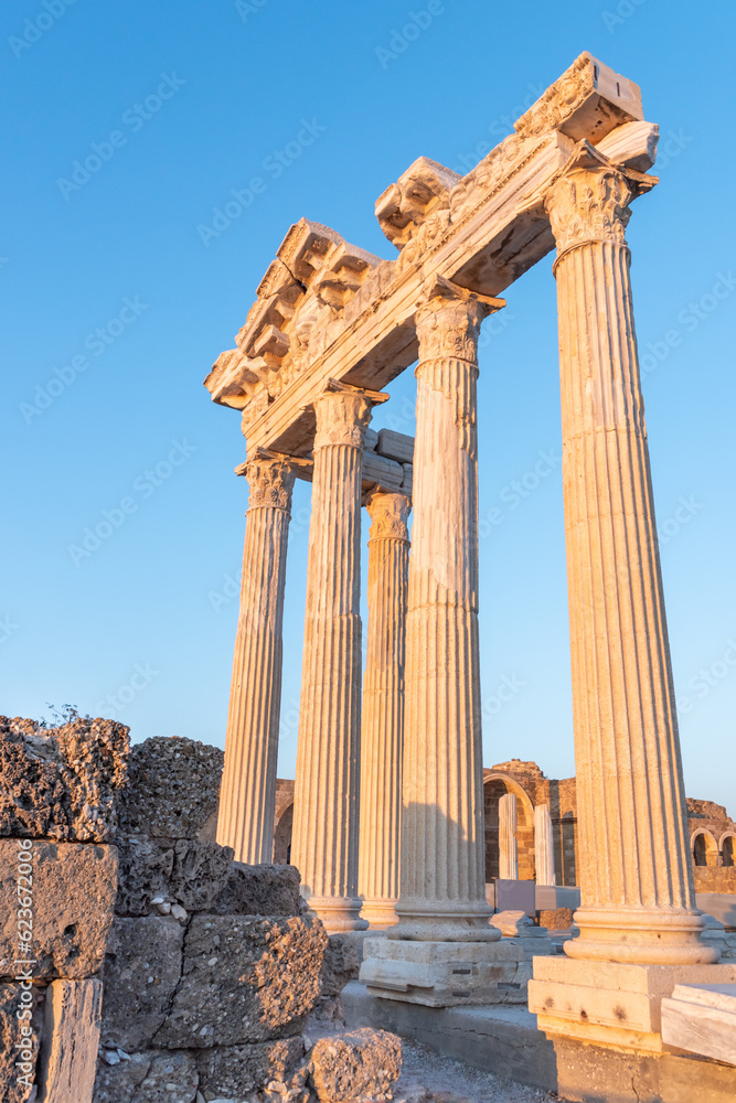 Ruins of Temple of Apollo in the ancient town Side. Оne of the most attractive cultural showplace in province Antalya, Turkey.