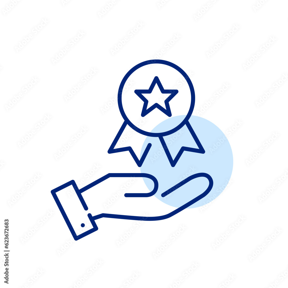 Reward icons. Medal with ribbon in a hand. Pixel perfect, editable stroke icon Reward icons. Medal with ribbon in a hand. Pixel perfect, editable stroke icon