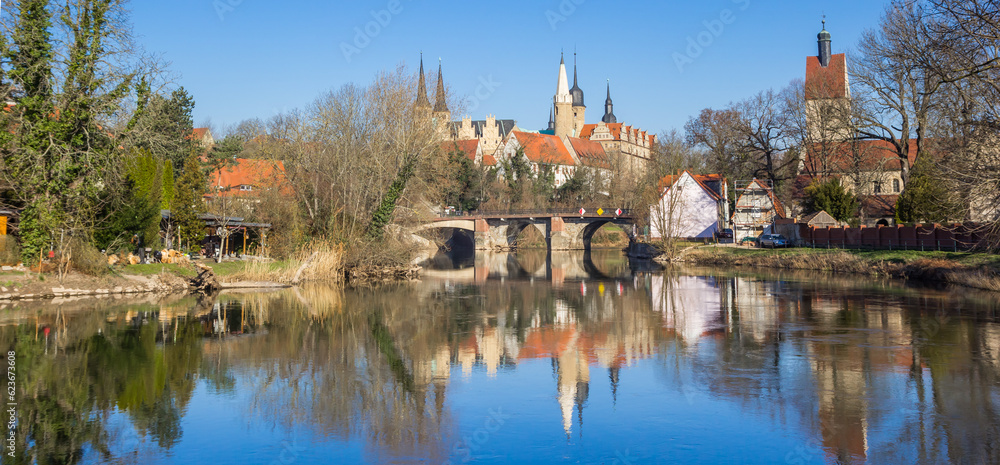 Panorama of the river Saale and the castle in Merseburg, Germany
