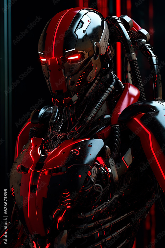 A dystopian robot clear carbon fiber material. Generative AI A dystopian robot clear carbon fiber material. Generative AI