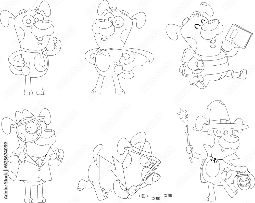 Outlined Cute Dog Cartoon Character. Vector Hand Drawn Collection Set Isolated On Transparent Background Outlined Cute Dog Cartoon Character. Vector Hand Drawn Collection Set Isolated On Transparent Background