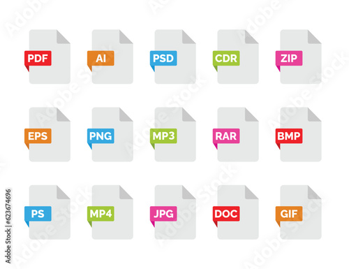 File format icon set isolated on white background