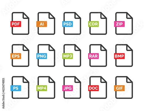File format icon set isolated on white background