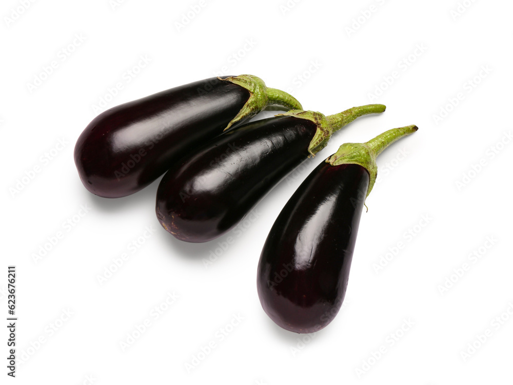 Fresh eggplants on white background Fresh eggplants on white background