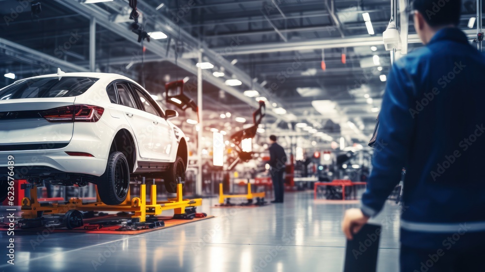 custom made wallpaper toronto digitalRear view of automotive mechanic repairman look car condition in garage. Vehicle service male work in mechanics workshop. Generative Ai