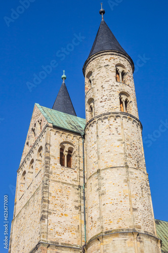 Towers of the Klosterkirche church in Magdeburg, Germany