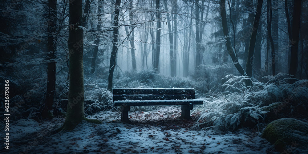 Dark Night Beech Forest Bench View"
"Isolated Bench in Night Beech Forest"
"Scenic Bench View in Dark Night Forest" AI Generated - obrazy, fototapety, plakaty 